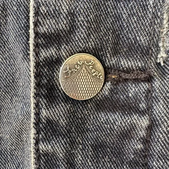 Free People Sz S/P Denim Jacket Hooded Black Button Front Manufactured Distress - Picture 3 of 14